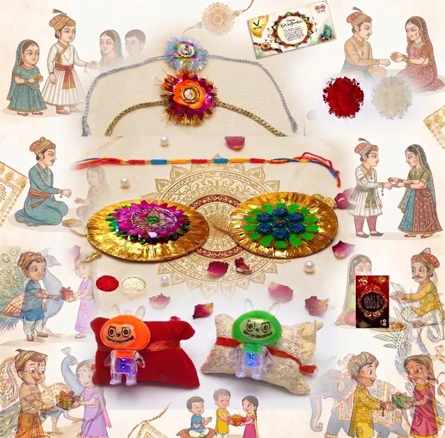 Fabric Rakhi, Pack of 7 (Multicolor, Free)