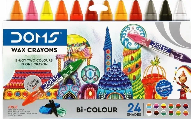 DOMS Bi-Color Wax Crayons with free Sketch pen, Eraser & Sharpener (24 Shades, Pack of 1)