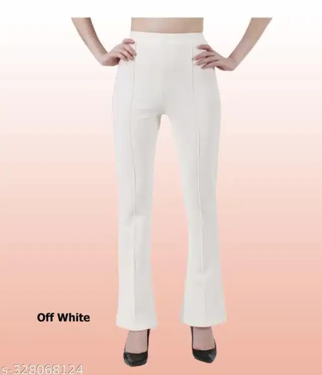 Cotton Blend Trouser for Women (White, 30)
