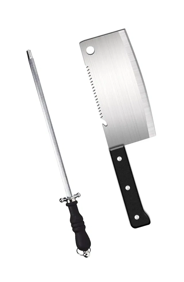 Shopper52 2 Pc Stainless Steel Knife Set With Sharpener Ideal for Vegetable,Meat Cleaver Butcher Chef Chopper For Kitchen (Pack of 1)