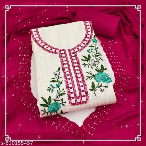 Embroidered Patiala Suit for Women (Pink, 6.85 meter (3XL)
