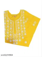 Cotton Chikankari Short Kurti for Women, Yellow 