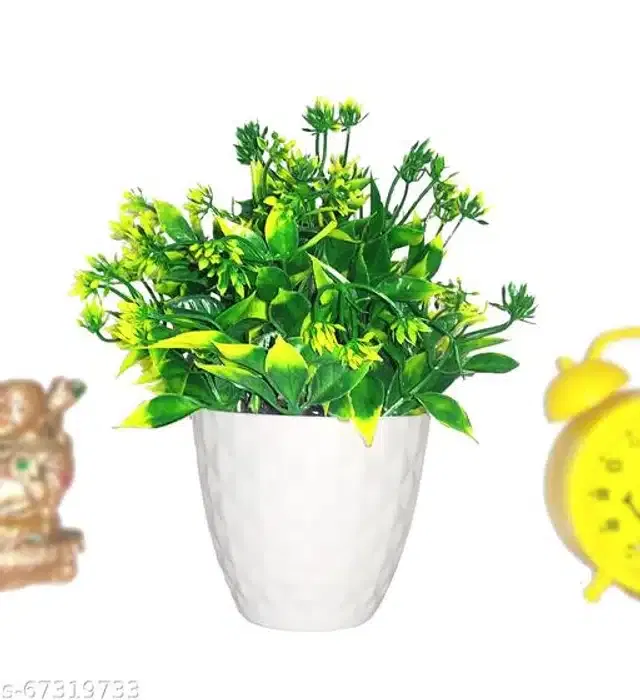 Artificial Plant with Pot (Green & White)