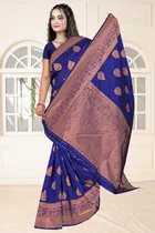 Jacquard Woven Design Saree for Women, Navy Blue 