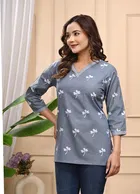 Rayon Block Print Short Kurti for Women 