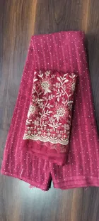 Georgette Solid Saree for Women, Maroon 