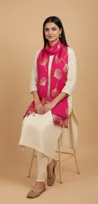 Women viscose JACQUARD GOLD Printed Scarf 