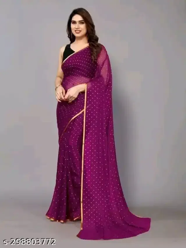 Chiffon Printed Saree for Women (Purple, 6.1 m)