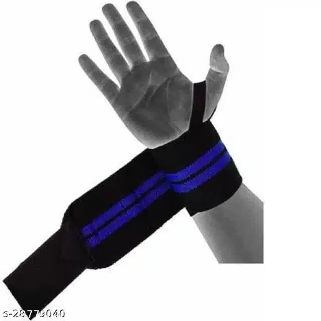 Wrist Support Bands (Black & Blue, Free Size) (Set of 1)