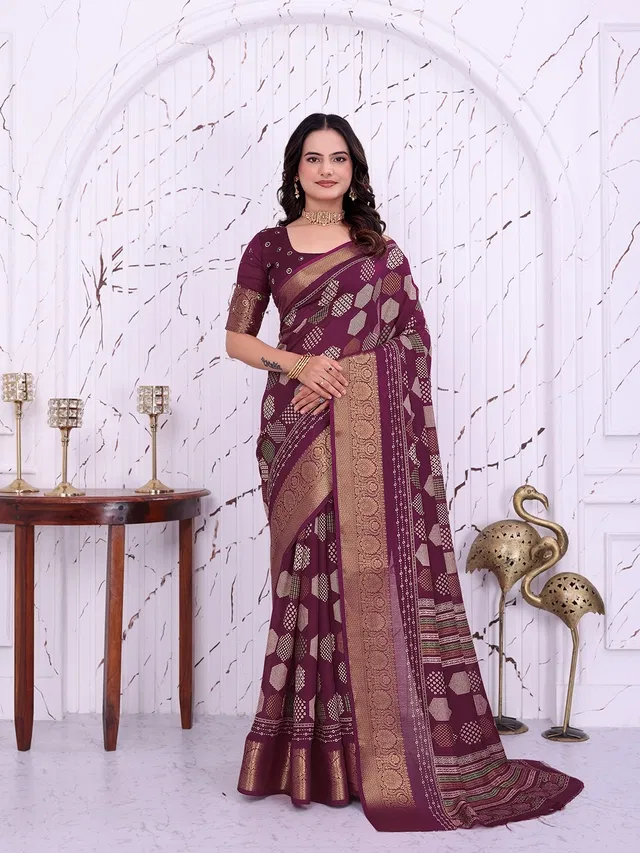 Dola Silk Printed Saree for Women, Purple (6.3 m)