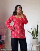 Rayon Printed Short Kurti for Women, Red 