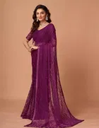 Net Solid Saree for Women 