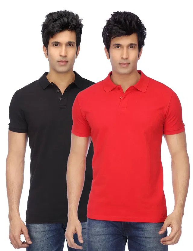 Polo Solid Cotton Blend T-shirts for Men, Pack of 4 (Multicolor, M)