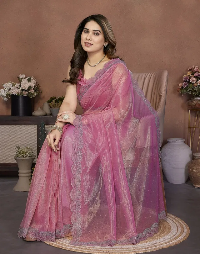 Bollywood Pink Organza Net Saree for Women
