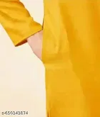 Cotton Solid Kurta Set for Men, White & Yellow 