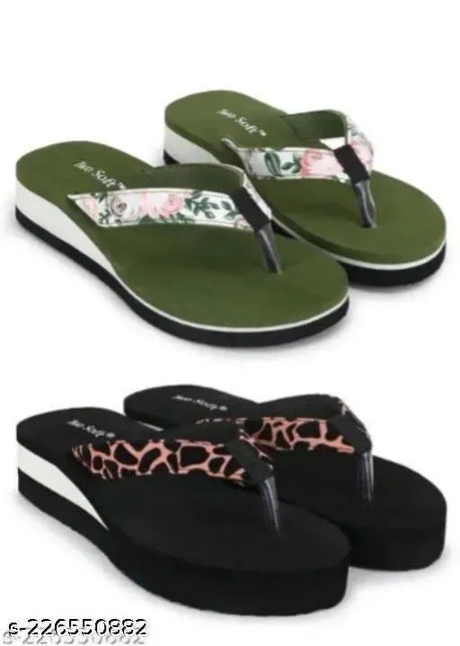 Twosoft EVA Flip-flops for Women (Multicolor, 6) Pack of 2