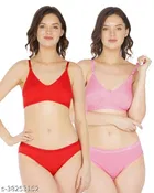 Cotton Blend Solid Lingerie Set for Women 