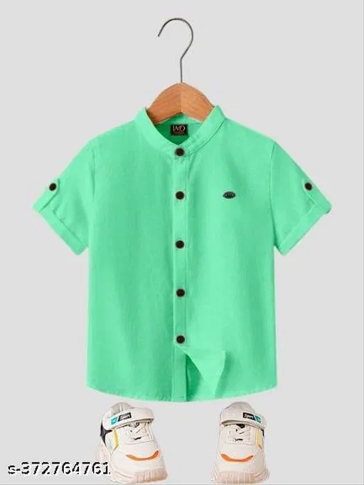 Solid Mandarin Collar Shirt for Boys (Green, 10-11 Years)