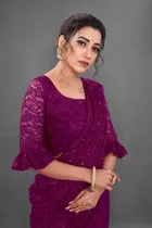 Net Solid Saree for Women 