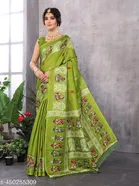 Art Silk Printed Saree for Women, Green 