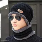 Woolen Beanie Cap with Neck Scarf for Men & Women 