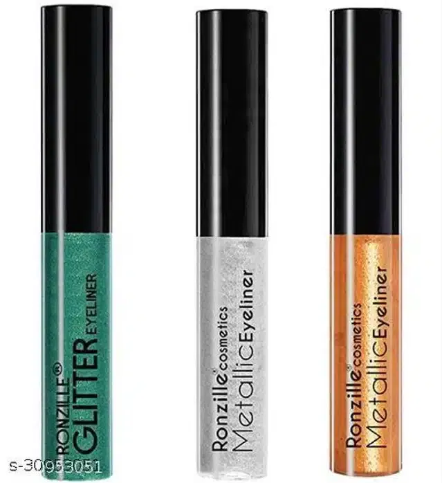 Ronzille Mettallic Glitter Eye Liner (Multicolor, Pack of 3)