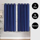 Polyester Blackout Plain Blue Window Curtain 5ft Combo 