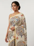Bollywood Beige Chanderi Digital Print Saree for Women