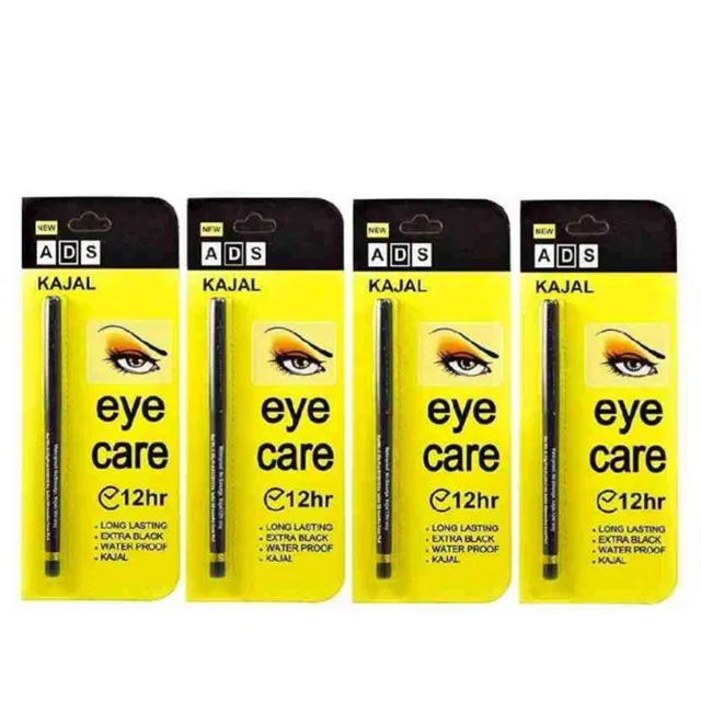Ads Waterproof Long-Lasting Kajal (Black, Pack of 4)