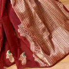 Litchi Silk Zari Woven Saree for Women, Red 