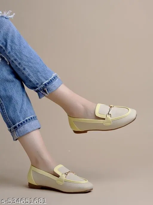 Solid Synthetic Loafers for Women (Cream, IND-8)