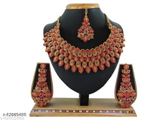 Diva Jewellery Set for Women (Red, Free Size)