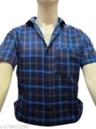 Cotton Blend Checked Shirt for Men, Blue 