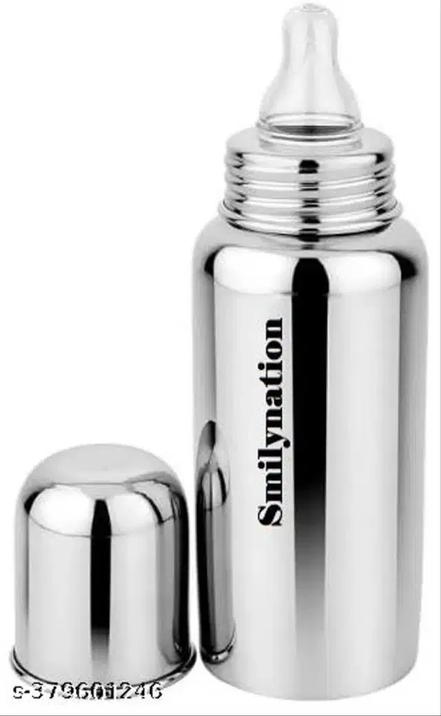 Stainless Steel Milk Feeding Bottle for Infants (Silver, 250 ml)