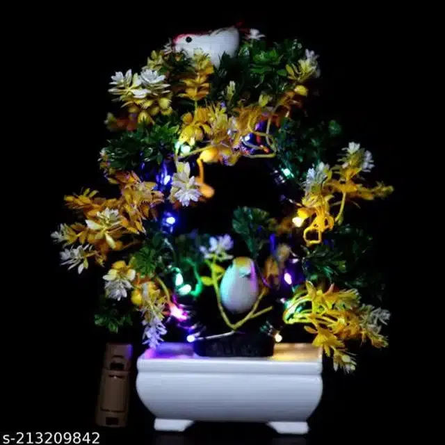 Artificial Bonsai Plant with Sparrow & Light (Yellow & Green)