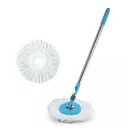 Bzore Durable Stainless Steel Replacement Handle for Easy Floor Cleaning Spin Mop Rod Set with Refill, Blue & Silver, Set of 2