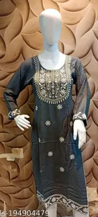 Rayon Slub Embroidered Kurti for Women 