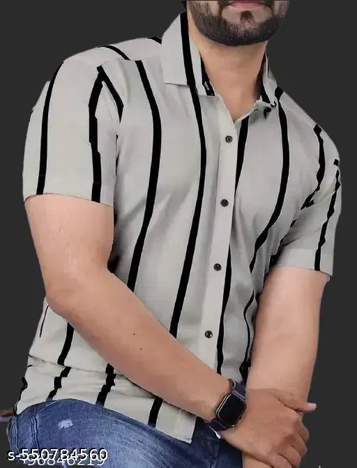 Lyrca Printed Shirt for Men (Grey, XL)