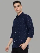 Full Sleeves Printed Shirt for Men (Navy Blue, M)