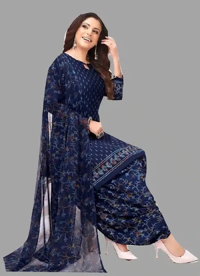 Unstitched Dress Material for Women & Girls (Navy Blue)