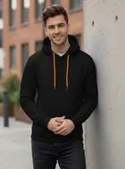 Fleece Printed Hoodie for Men, Black 