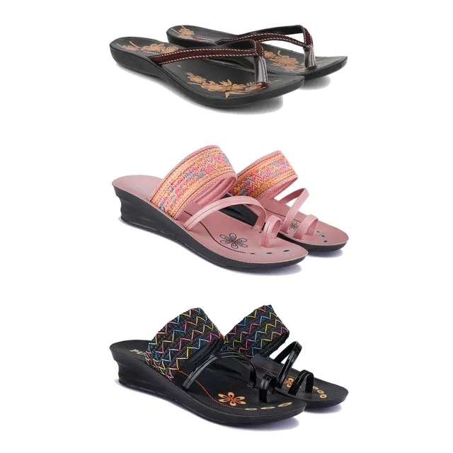 Flats with 2 Pairs Heels for Women (Multicolor, 8) (Set of 3)