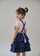 Denim Embroidery Frock For Girls, Blue & White 