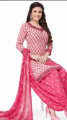 Printed Crepe Unstitched Suit Fabric for Women, Pink 