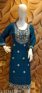 Rayon Slub Embroidered Kurti for Women 