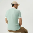 Cotton Blend Colorblocked Polo Neck T-Shirt for Men, Green 