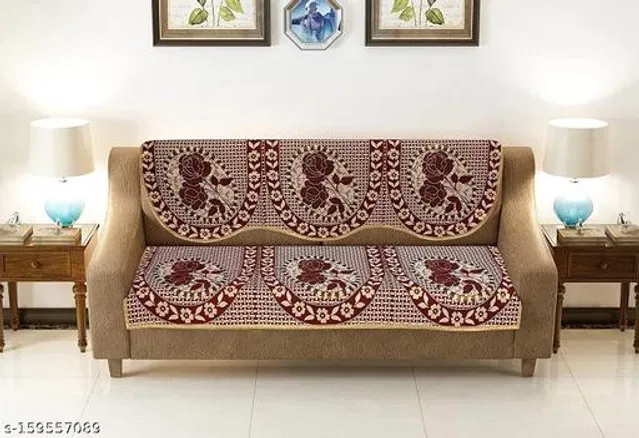 Polycotton 3 Seater Sofa Covers (Maroon, Set of 1)