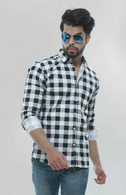 Casual Men's Checkered Shirt (Black, XL) (DC-4)