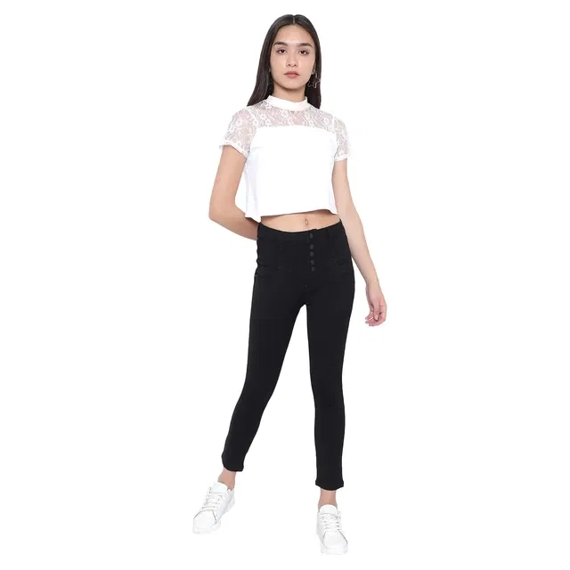 Denim Straight Fit Jeans For Women, BLACK (34)