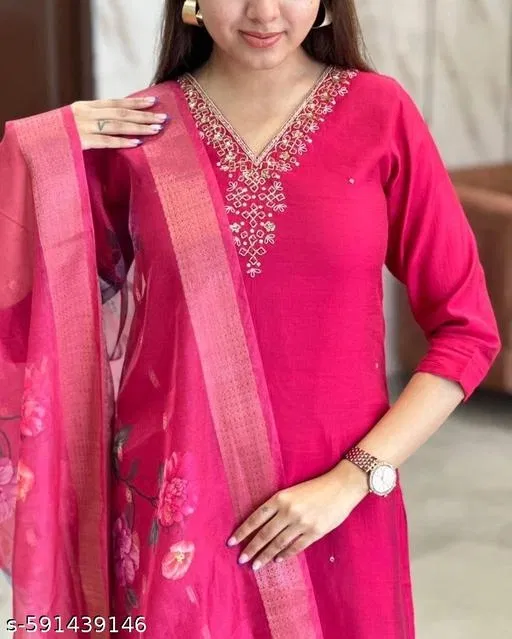 Georgette Kurta Set for Women (Pink, XL)
